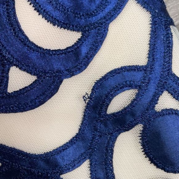 Julia Jordan Blue Appliqué Sheath Dress Mesh Illusion Neckline - Picture 10 of 10